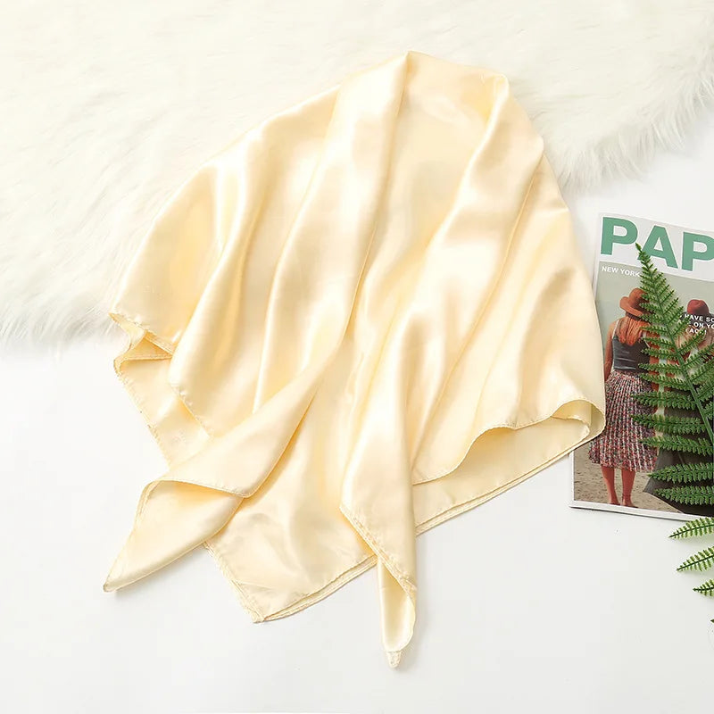 90Cm Solid Colors Neckerchief Hijab Scarf for Women Silk Satin Headband Hair Scarves Female Square Shawls Ladies Head Bandana