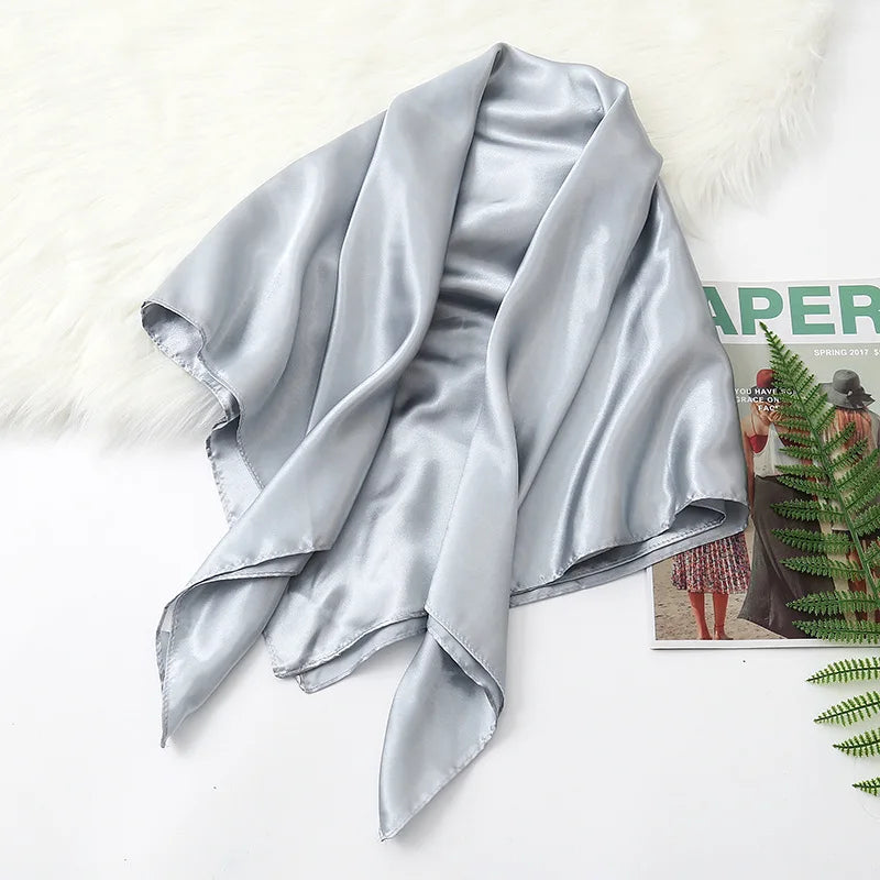 90Cm Solid Colors Neckerchief Hijab Scarf for Women Silk Satin Headband Hair Scarves Female Square Shawls Ladies Head Bandana