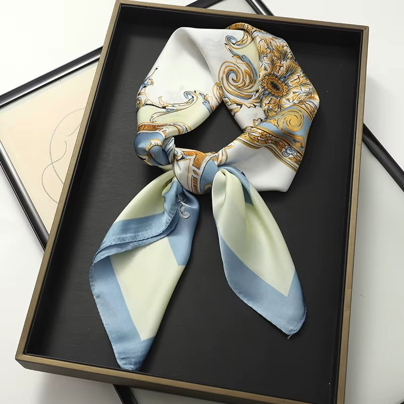 Luxury Brand 2023 Silk Square Scarf Women Cat Neck Hair Tie Band Beach Hijab Kerchief Head Headbands Bandana Female Foulard 70Cm