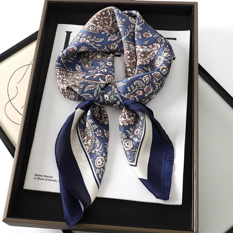 Luxury Brand 2023 Silk Square Scarf Women Cat Neck Hair Tie Band Beach Hijab Kerchief Head Headbands Bandana Female Foulard 70Cm