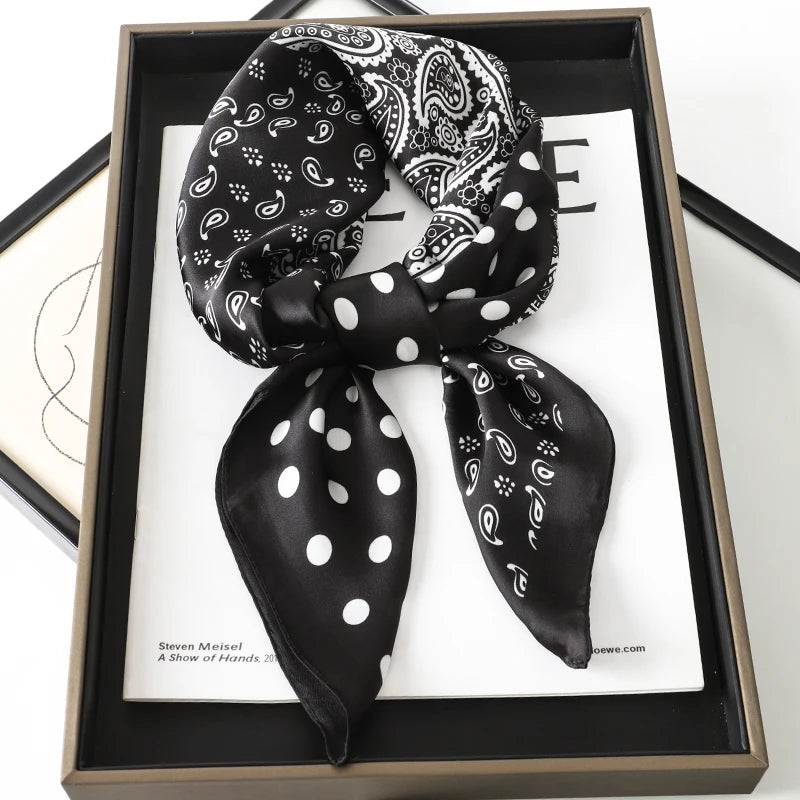 Luxury Brand 2023 Silk Square Scarf Women Cat Neck Hair Tie Band Beach Hijab Kerchief Head Headbands Bandana Female Foulard 70Cm