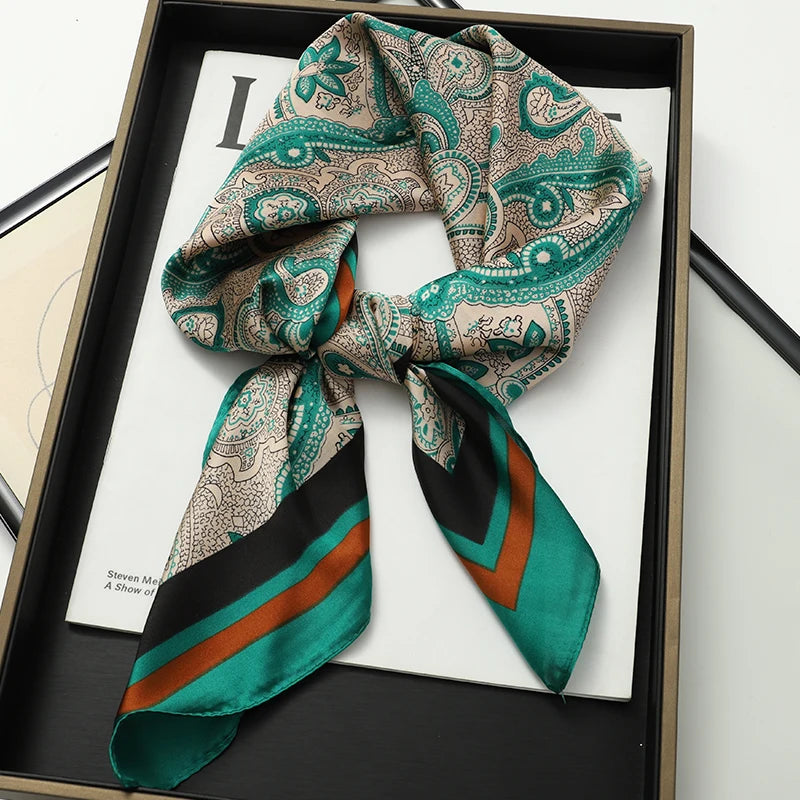 Luxury Brand 2023 Silk Square Scarf Women Cat Neck Hair Tie Band Beach Hijab Kerchief Head Headbands Bandana Female Foulard 70Cm