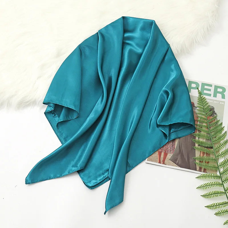 90Cm Solid Colors Neckerchief Hijab Scarf for Women Silk Satin Headband Hair Scarves Female Square Shawls Ladies Head Bandana