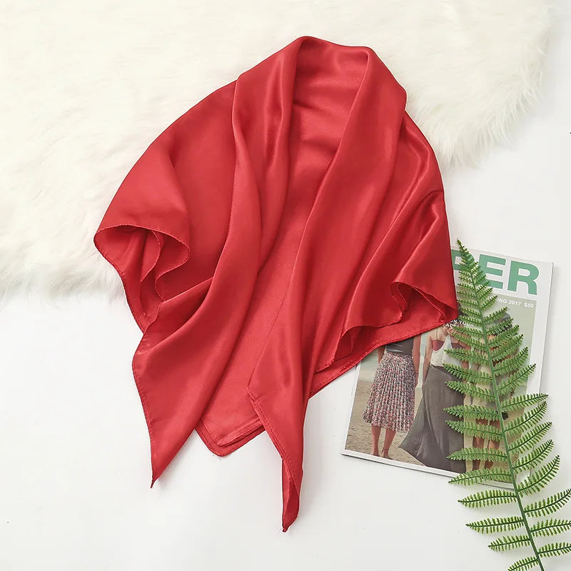 90Cm Solid Colors Neckerchief Hijab Scarf for Women Silk Satin Headband Hair Scarves Female Square Shawls Ladies Head Bandana