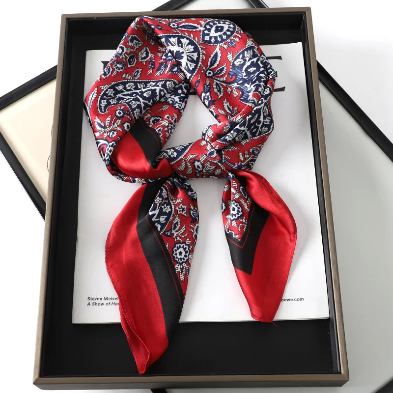 Luxury Brand 2023 Silk Square Scarf Women Cat Neck Hair Tie Band Beach Hijab Kerchief Head Headbands Bandana Female Foulard 70Cm