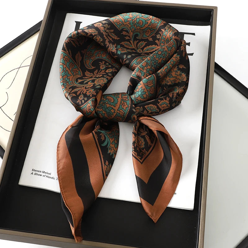 Luxury Brand 2023 Silk Square Scarf Women Cat Neck Hair Tie Band Beach Hijab Kerchief Head Headbands Bandana Female Foulard 70Cm