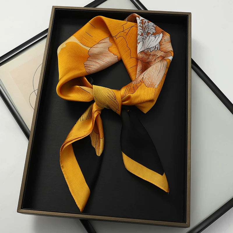 Luxury Brand 2023 Silk Square Scarf Women Cat Neck Hair Tie Band Beach Hijab Kerchief Head Headbands Bandana Female Foulard 70Cm