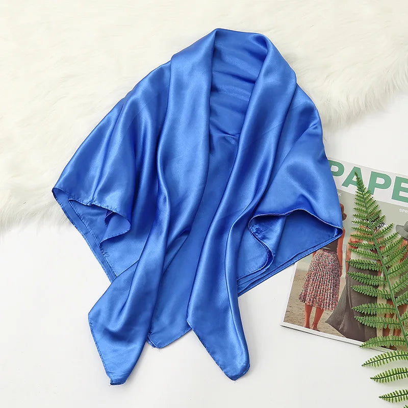 90Cm Solid Colors Neckerchief Hijab Scarf for Women Silk Satin Headband Hair Scarves Female Square Shawls Ladies Head Bandana