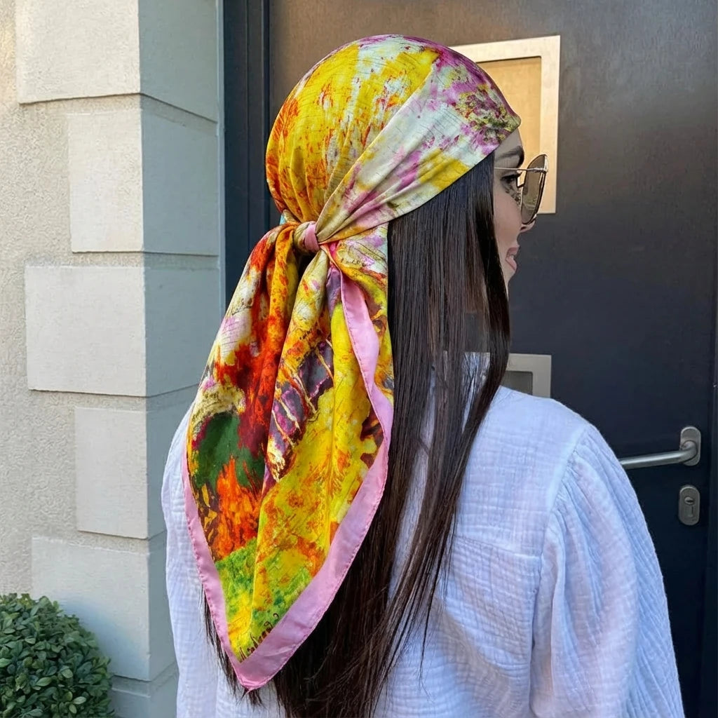 Women Spring Summer Square Scarf 90*90Cm Satin Silk Scarves Headscarf Female Foulard Beach Bandana Ladies Neckerchief Hair Band