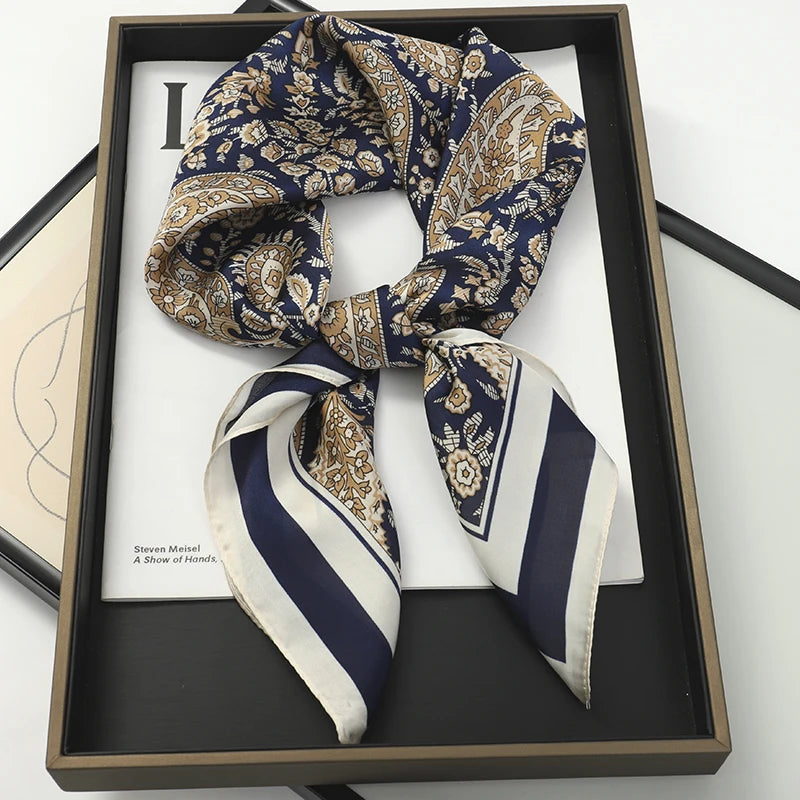 Luxury Brand 2023 Silk Square Scarf Women Cat Neck Hair Tie Band Beach Hijab Kerchief Head Headbands Bandana Female Foulard 70Cm