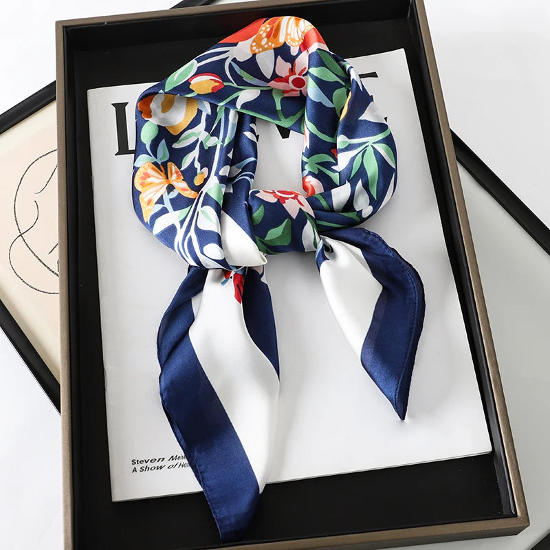Luxury Brand 2023 Silk Square Scarf Women Cat Neck Hair Tie Band Beach Hijab Kerchief Head Headbands Bandana Female Foulard 70Cm