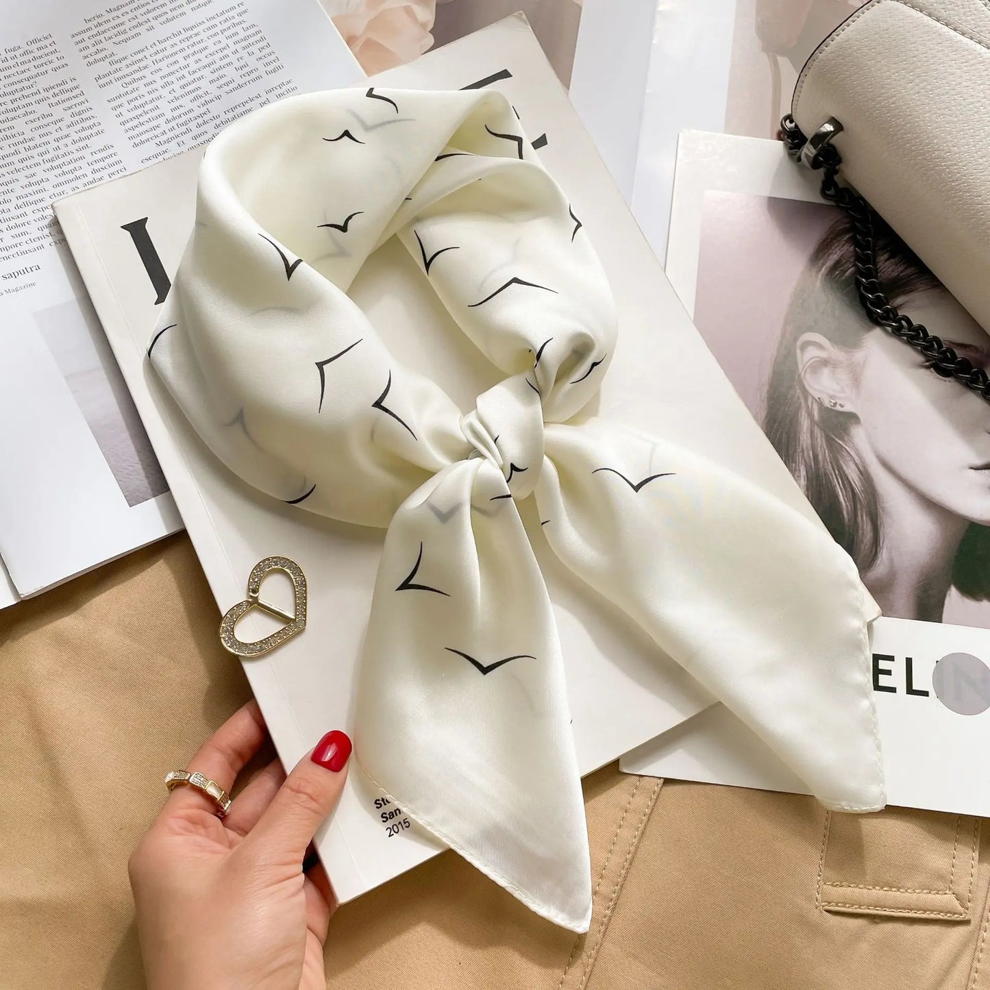 Luxury Brand 2023 Silk Square Scarf Women Cat Neck Hair Tie Band Beach Hijab Kerchief Head Headbands Bandana Female Foulard 70Cm