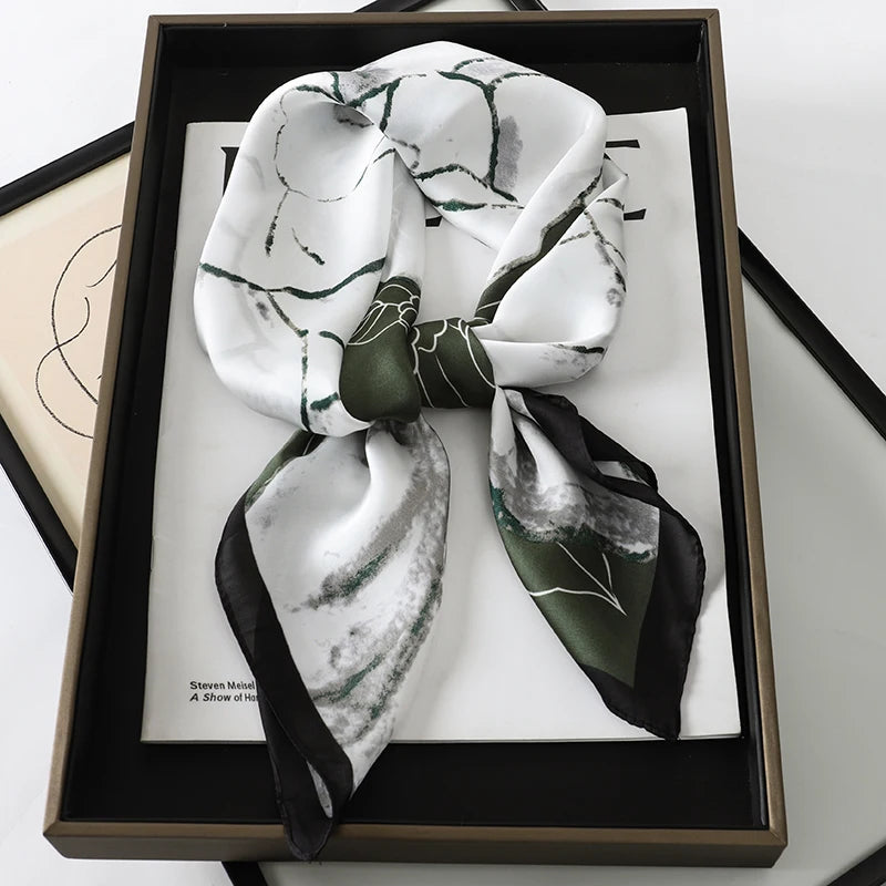 Luxury Brand 2023 Silk Square Scarf Women Cat Neck Hair Tie Band Beach Hijab Kerchief Head Headbands Bandana Female Foulard 70Cm