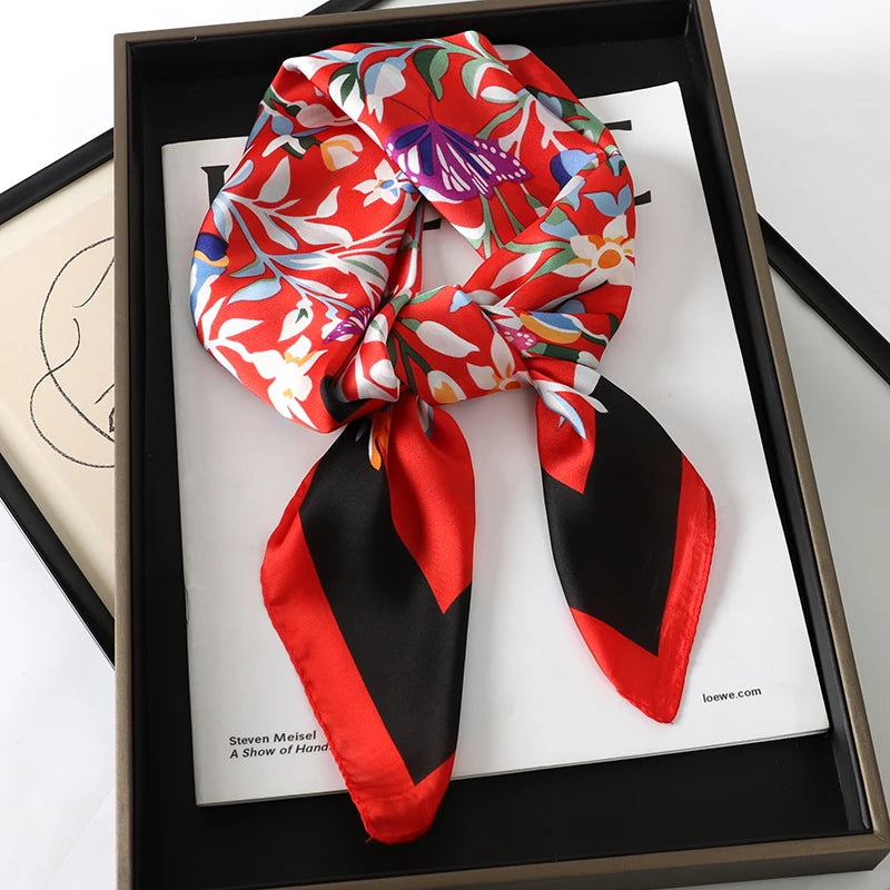 Luxury Brand 2023 Silk Square Scarf Women Cat Neck Hair Tie Band Beach Hijab Kerchief Head Headbands Bandana Female Foulard 70Cm