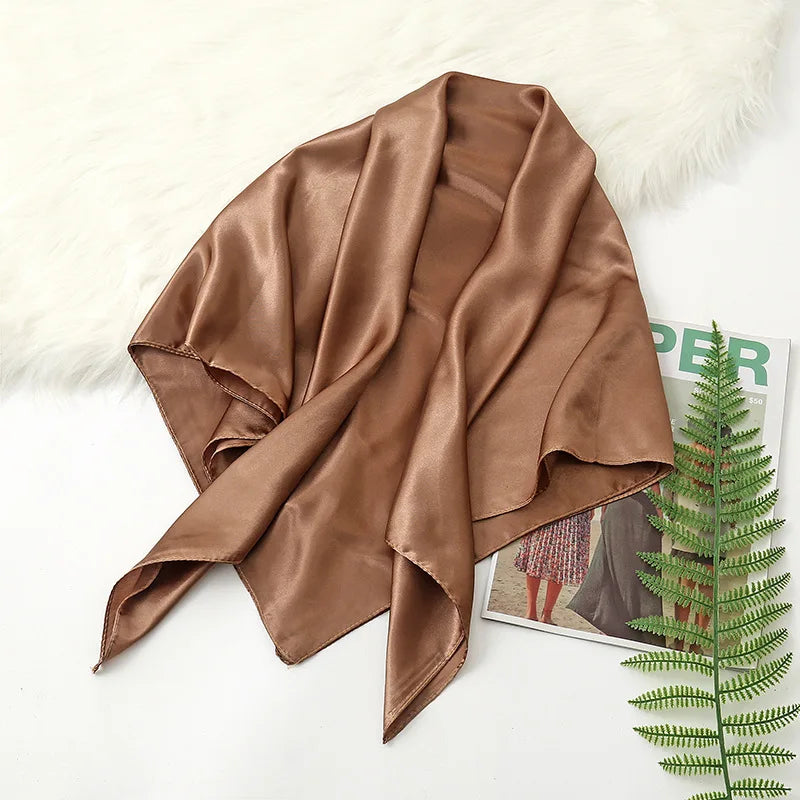 90Cm Solid Colors Neckerchief Hijab Scarf for Women Silk Satin Headband Hair Scarves Female Square Shawls Ladies Head Bandana