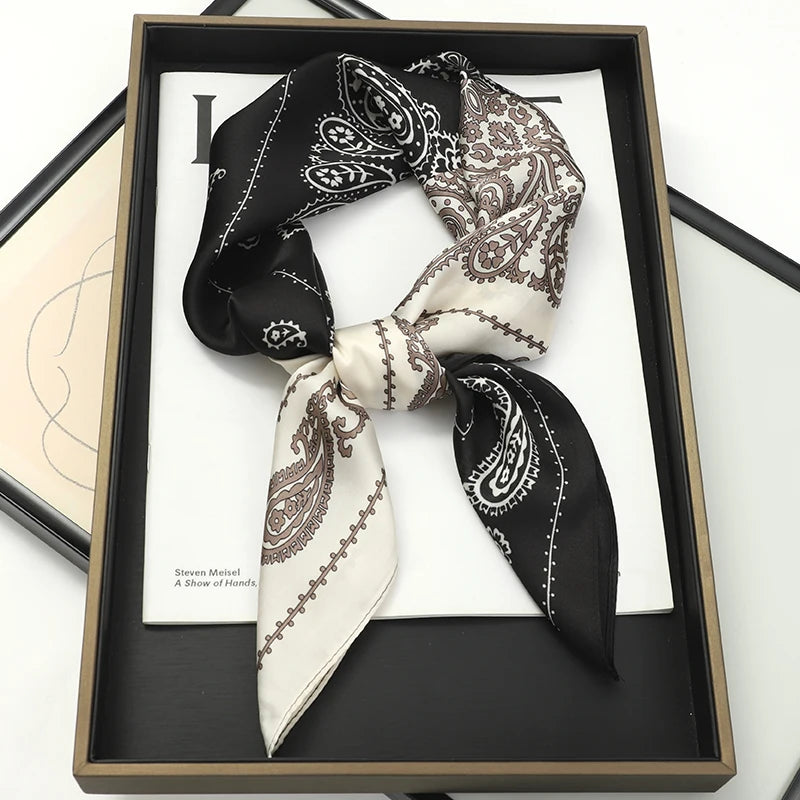 Luxury Brand 2023 Silk Square Scarf Women Cat Neck Hair Tie Band Beach Hijab Kerchief Head Headbands Bandana Female Foulard 70Cm