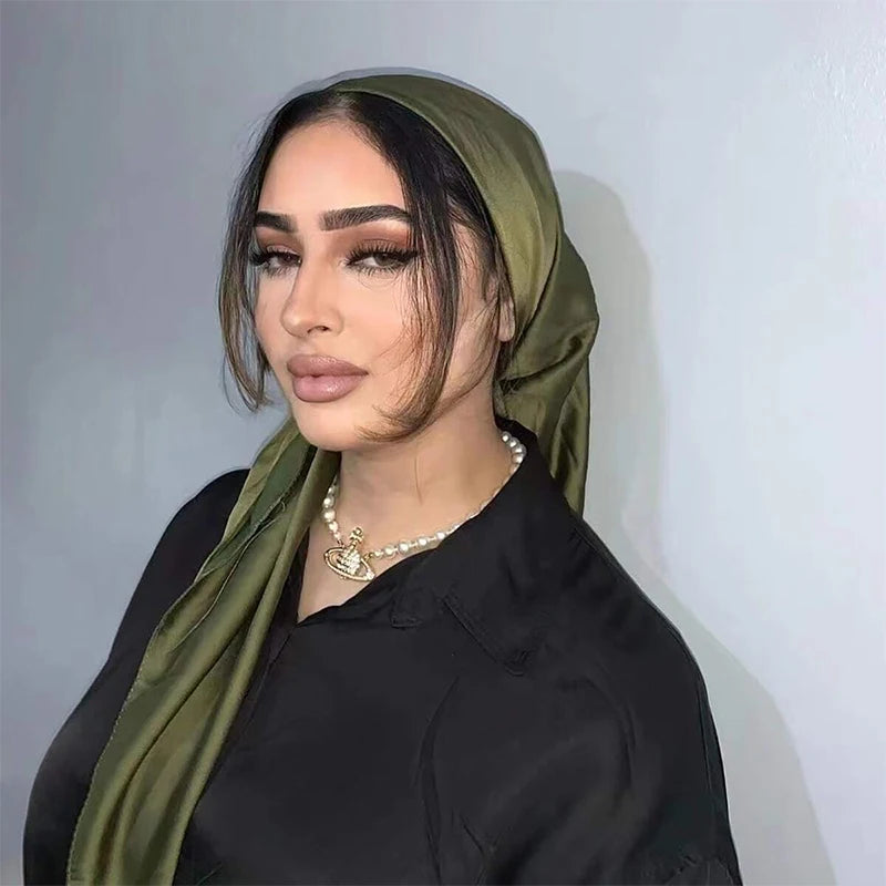 90Cm Solid Colors Neckerchief Hijab Scarf for Women Silk Satin Headband Hair Scarves Female Square Shawls Ladies Head Bandana