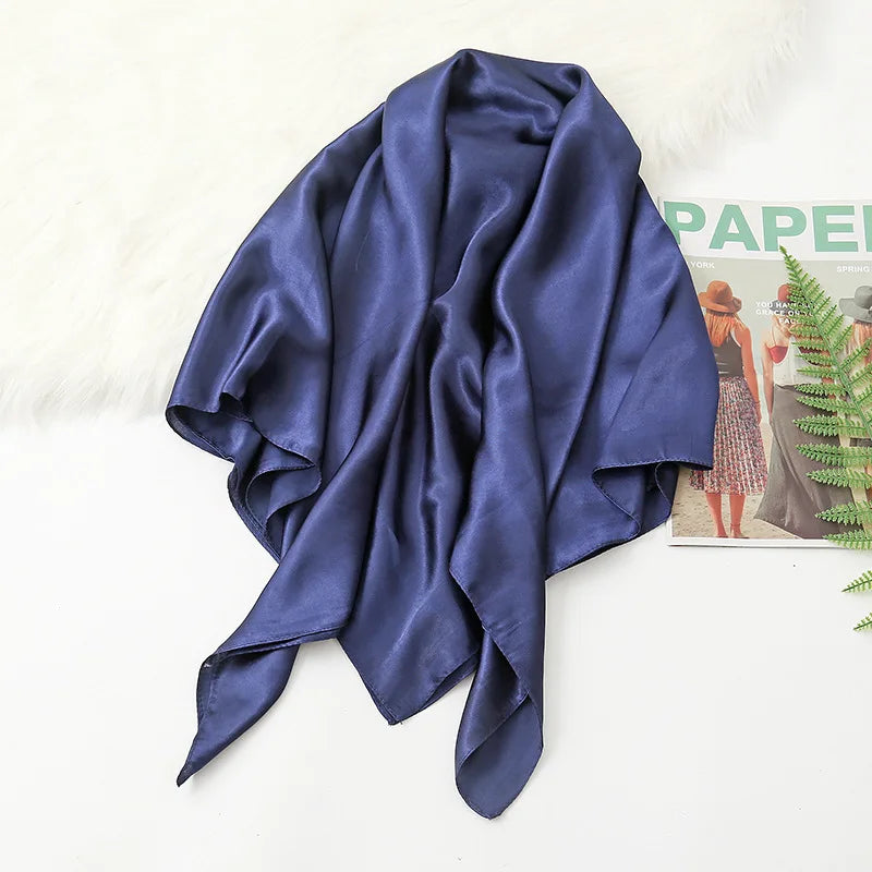 90Cm Solid Colors Neckerchief Hijab Scarf for Women Silk Satin Headband Hair Scarves Female Square Shawls Ladies Head Bandana