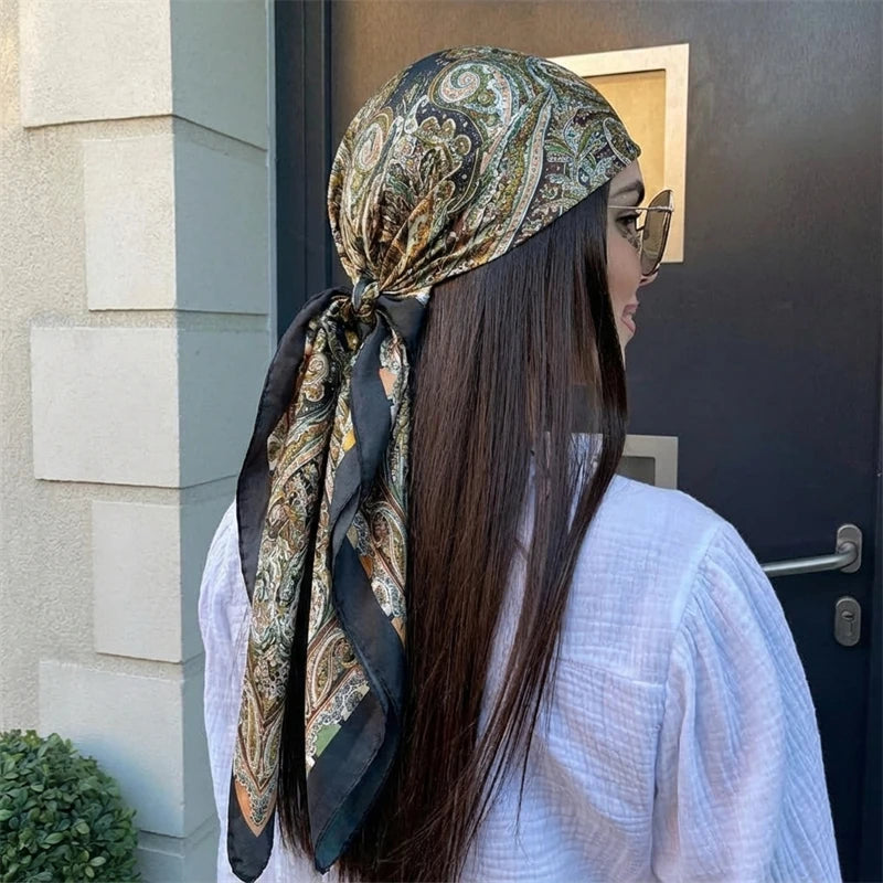 Women Spring Summer Square Scarf 90*90Cm Satin Silk Scarves Headscarf Female Foulard Beach Bandana Ladies Neckerchief Hair Band