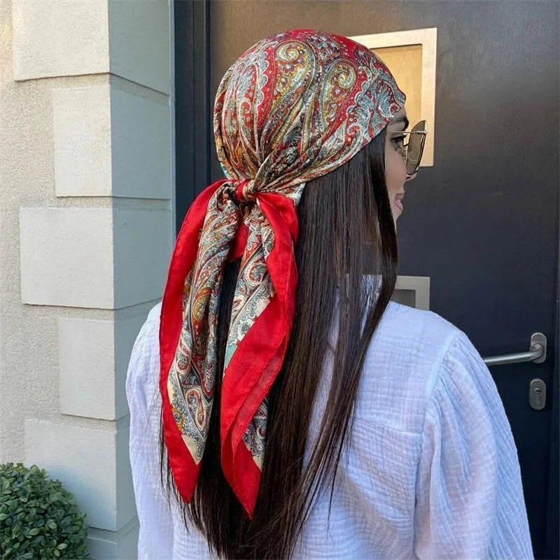 Women Spring Summer Square Scarf 90*90Cm Satin Silk Scarves Headscarf Female Foulard Beach Bandana Ladies Neckerchief Hair Band