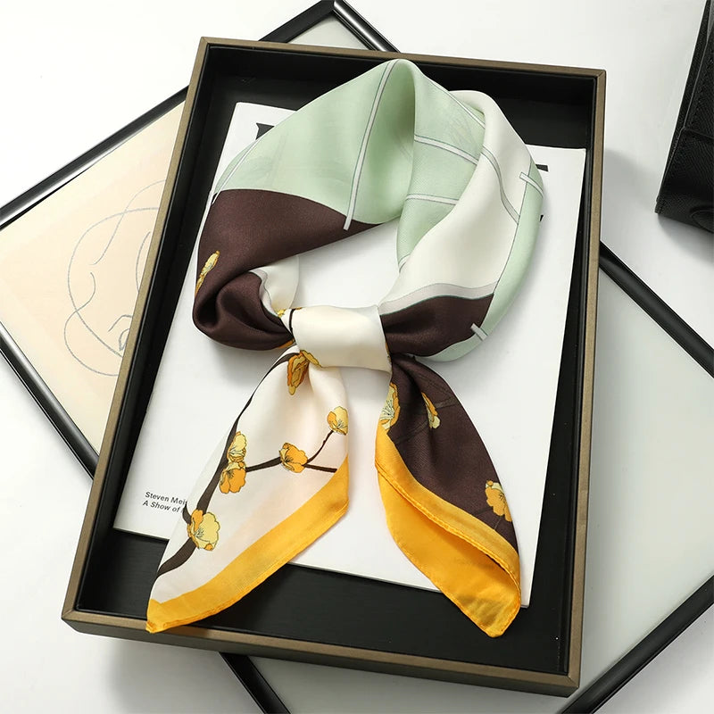 Luxury Brand 2023 Silk Square Scarf Women Cat Neck Hair Tie Band Beach Hijab Kerchief Head Headbands Bandana Female Foulard 70Cm