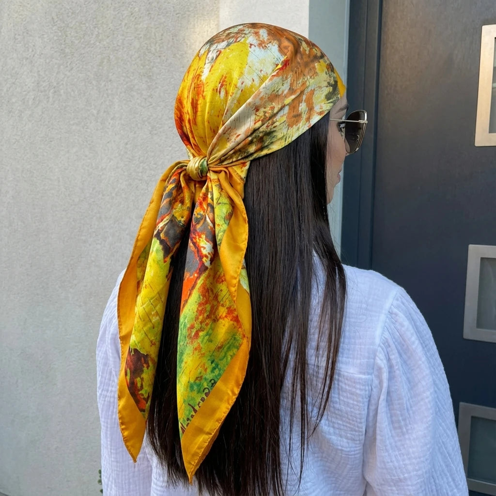 Women Spring Summer Square Scarf 90*90Cm Satin Silk Scarves Headscarf Female Foulard Beach Bandana Ladies Neckerchief Hair Band