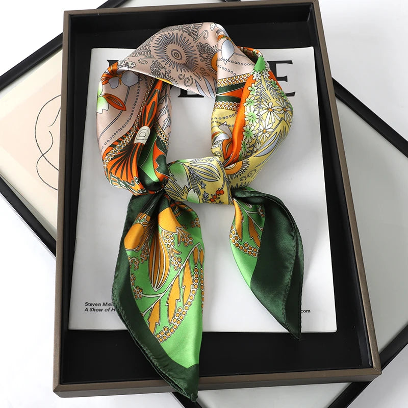 Luxury Brand 2023 Silk Square Scarf Women Cat Neck Hair Tie Band Beach Hijab Kerchief Head Headbands Bandana Female Foulard 70Cm
