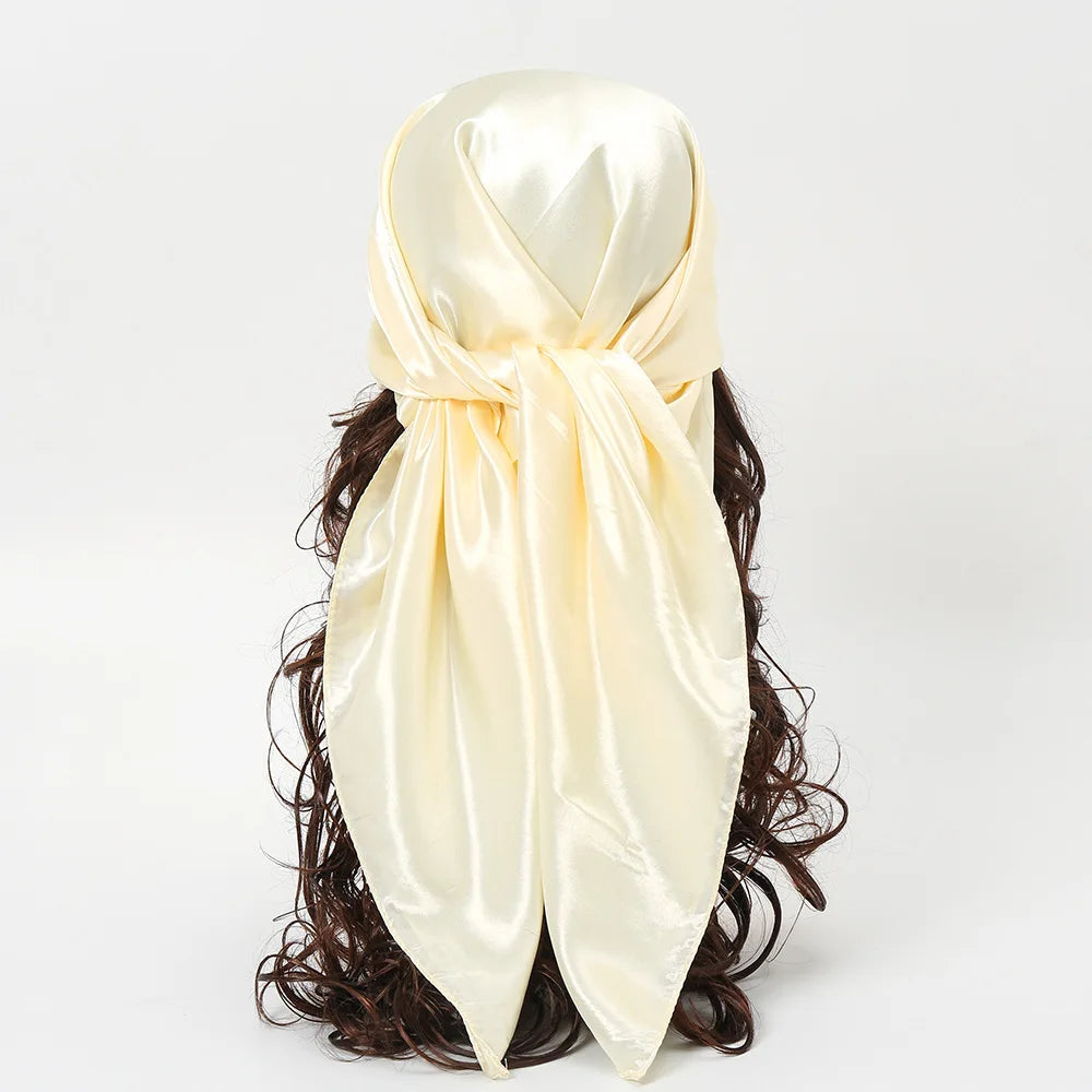 90Cm Solid Colors Neckerchief Hijab Scarf for Women Silk Satin Headband Hair Scarves Female Square Shawls Ladies Head Bandana
