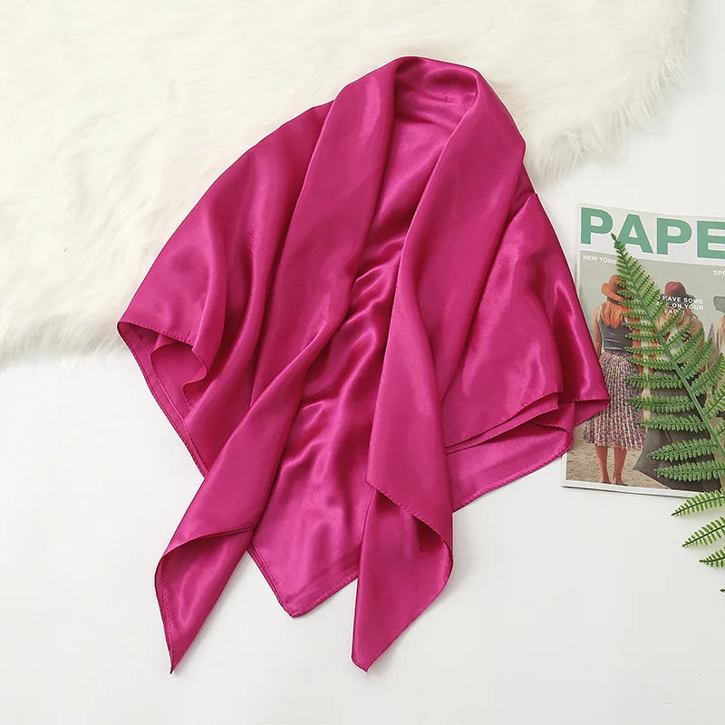 90Cm Solid Colors Neckerchief Hijab Scarf for Women Silk Satin Headband Hair Scarves Female Square Shawls Ladies Head Bandana
