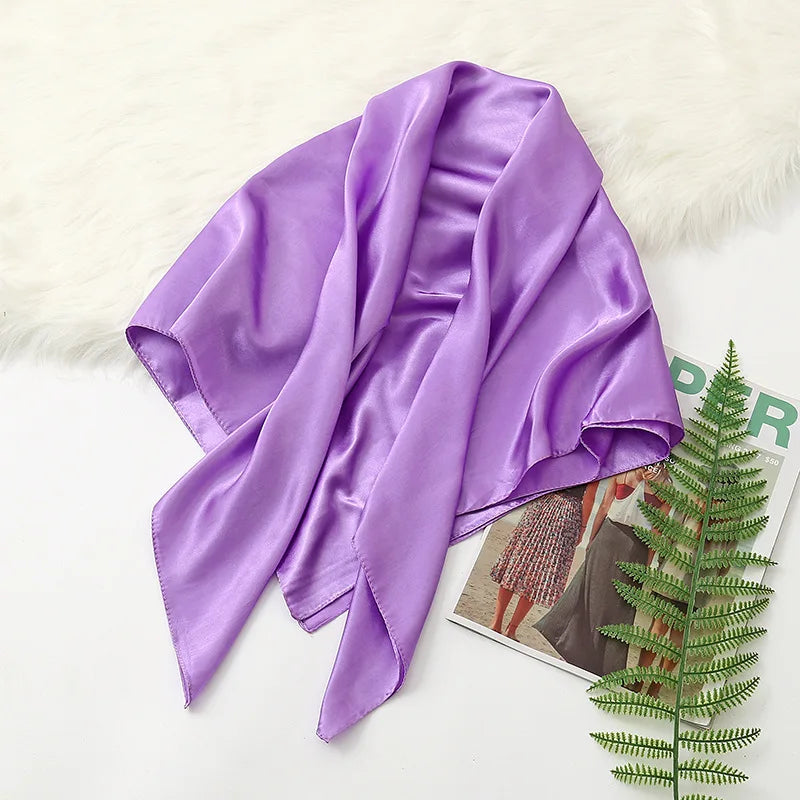 90Cm Solid Colors Neckerchief Hijab Scarf for Women Silk Satin Headband Hair Scarves Female Square Shawls Ladies Head Bandana