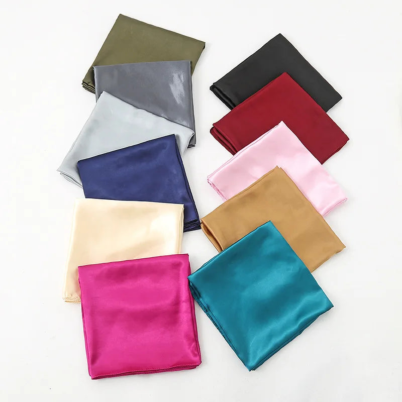 90Cm Solid Colors Neckerchief Hijab Scarf for Women Silk Satin Headband Hair Scarves Female Square Shawls Ladies Head Bandana