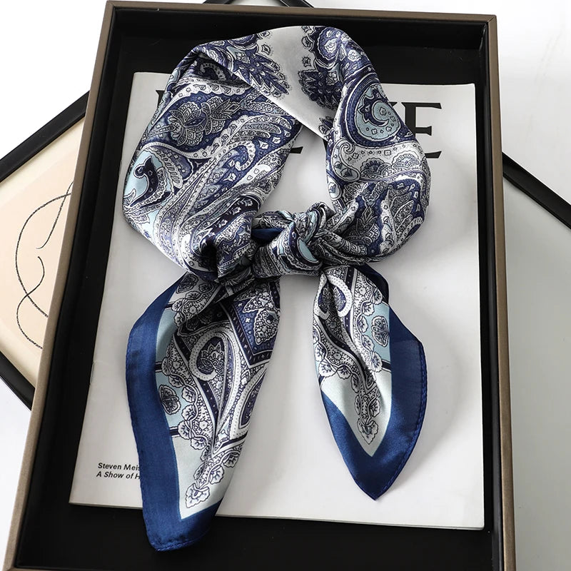 Luxury Brand 2023 Silk Square Scarf Women Cat Neck Hair Tie Band Beach Hijab Kerchief Head Headbands Bandana Female Foulard 70Cm