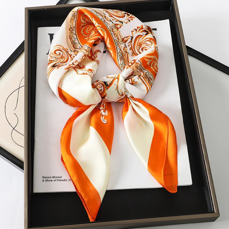 Luxury Brand 2023 Silk Square Scarf Women Cat Neck Hair Tie Band Beach Hijab Kerchief Head Headbands Bandana Female Foulard 70Cm