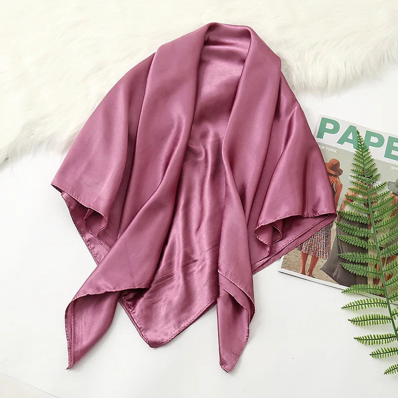 90Cm Solid Colors Neckerchief Hijab Scarf for Women Silk Satin Headband Hair Scarves Female Square Shawls Ladies Head Bandana