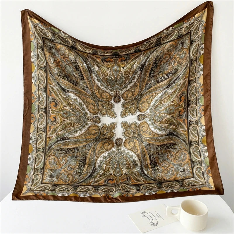 Women Spring Summer Square Scarf 90*90Cm Satin Silk Scarves Headscarf Female Foulard Beach Bandana Ladies Neckerchief Hair Band