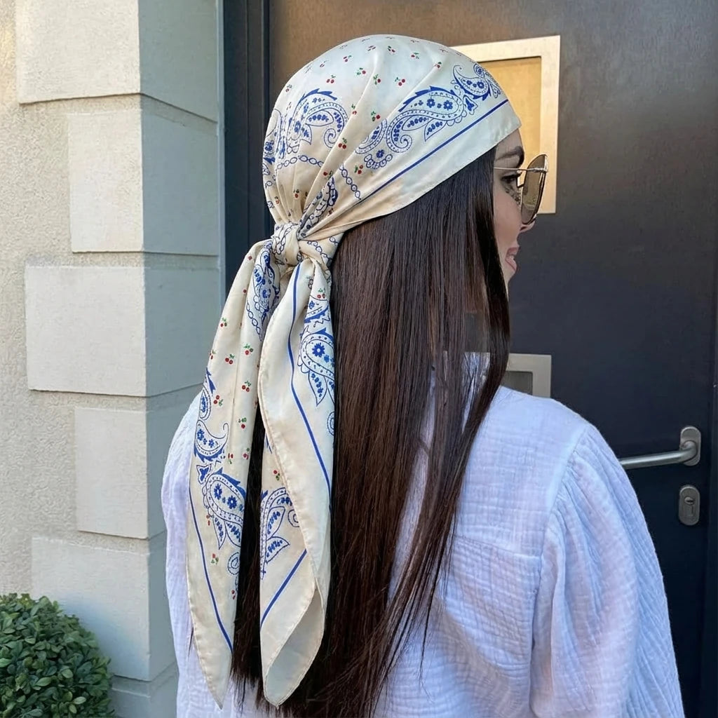 Women Spring Summer Square Scarf 90*90Cm Satin Silk Scarves Headscarf Female Foulard Beach Bandana Ladies Neckerchief Hair Band