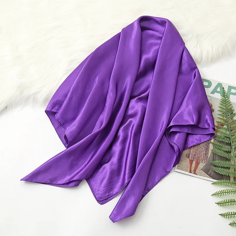 90Cm Solid Colors Neckerchief Hijab Scarf for Women Silk Satin Headband Hair Scarves Female Square Shawls Ladies Head Bandana