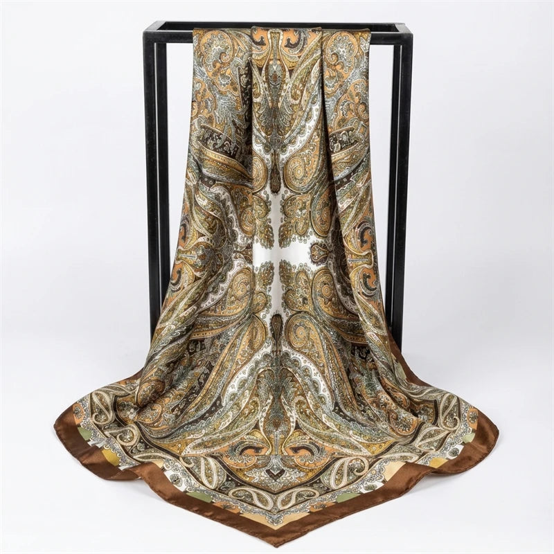 Women Spring Summer Square Scarf 90*90Cm Satin Silk Scarves Headscarf Female Foulard Beach Bandana Ladies Neckerchief Hair Band