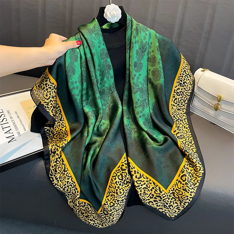 110X110Cm Women Silk Square Scarf Hijab Female Design Print Lady Shawl Wraps Foulard Headbands Bufanda Large Bandana Luxury 2023