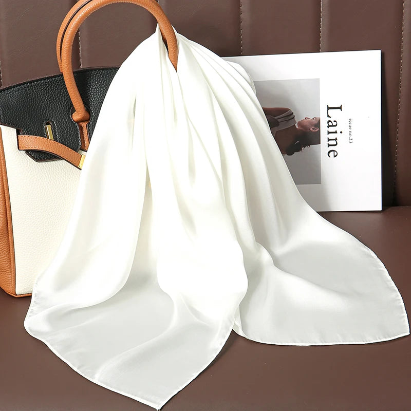 2023 New Fashion Summer Silk Square Scarf Solid Women Satin Neck Hair Tie Band Soft Beach Hijab Head Female Foulard Free Shiping