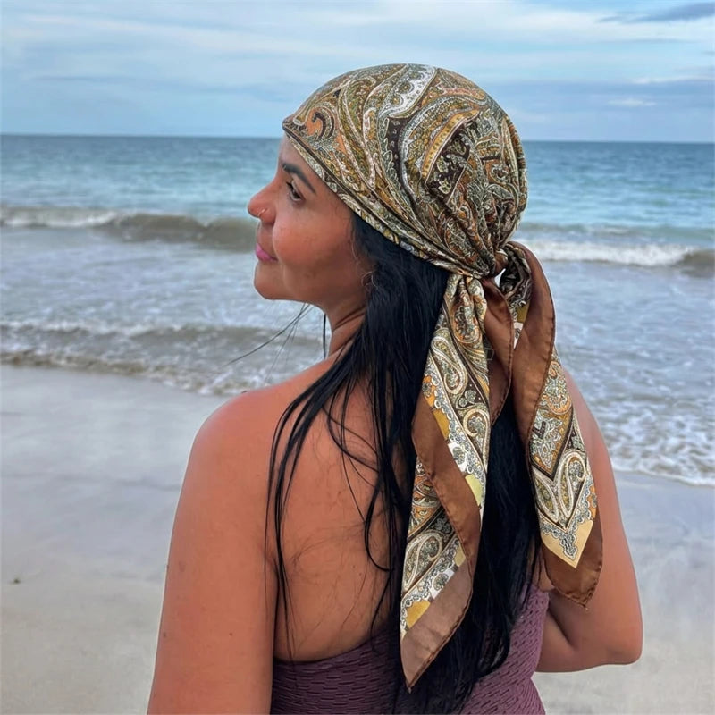 Women Spring Summer Square Scarf 90*90Cm Satin Silk Scarves Headscarf Female Foulard Beach Bandana Ladies Neckerchief Hair Band