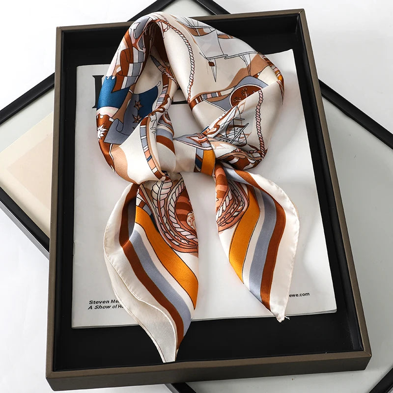 Luxury Brand 2023 Silk Square Scarf Women Cat Neck Hair Tie Band Beach Hijab Kerchief Head Headbands Bandana Female Foulard 70Cm