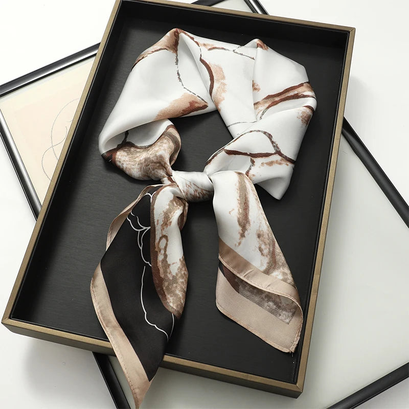 Luxury Brand 2023 Silk Square Scarf Women Cat Neck Hair Tie Band Beach Hijab Kerchief Head Headbands Bandana Female Foulard 70Cm