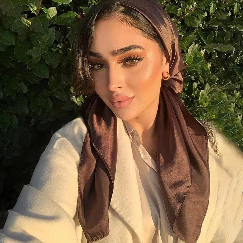 90Cm Solid Colors Neckerchief Hijab Scarf for Women Silk Satin Headband Hair Scarves Female Square Shawls Ladies Head Bandana