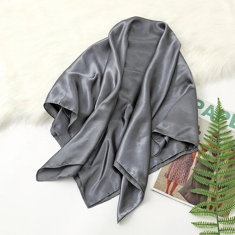 90Cm Solid Colors Neckerchief Hijab Scarf for Women Silk Satin Headband Hair Scarves Female Square Shawls Ladies Head Bandana