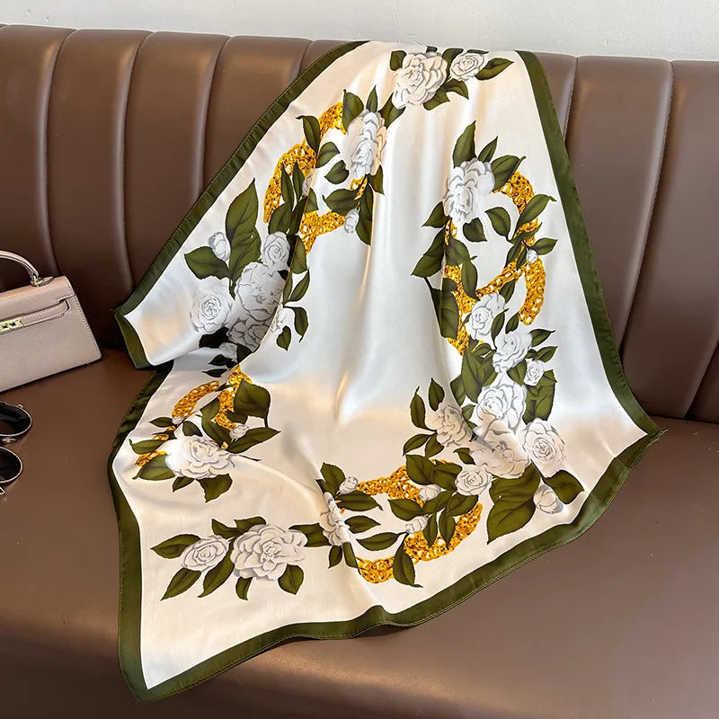 Luxury Brand 2023 Silk Square Scarf Women Cat Neck Hair Tie Band Beach Hijab Kerchief Head Headbands Bandana Female Foulard 70Cm