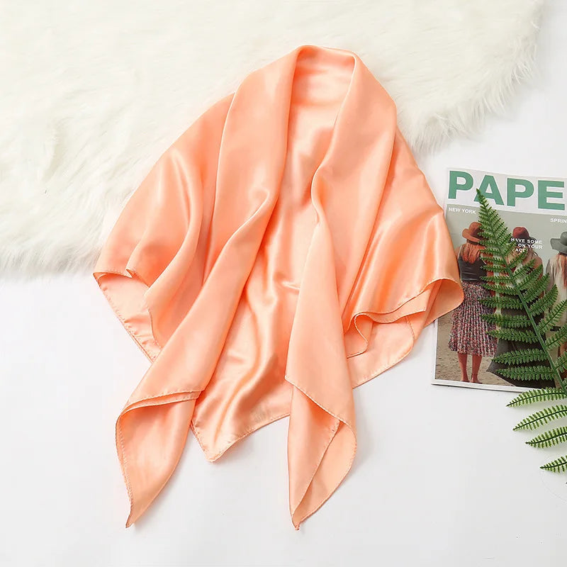 90Cm Solid Colors Neckerchief Hijab Scarf for Women Silk Satin Headband Hair Scarves Female Square Shawls Ladies Head Bandana