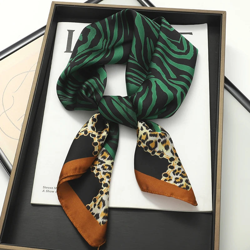 Luxury Brand 2023 Silk Square Scarf Women Cat Neck Hair Tie Band Beach Hijab Kerchief Head Headbands Bandana Female Foulard 70Cm