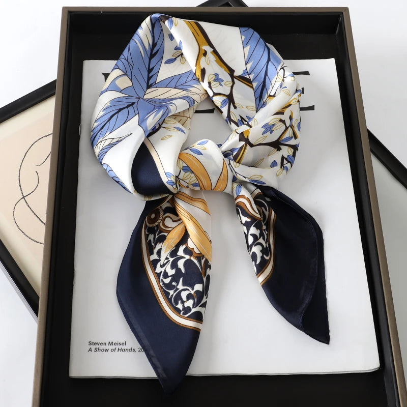Luxury Brand 2023 Silk Square Scarf Women Cat Neck Hair Tie Band Beach Hijab Kerchief Head Headbands Bandana Female Foulard 70Cm