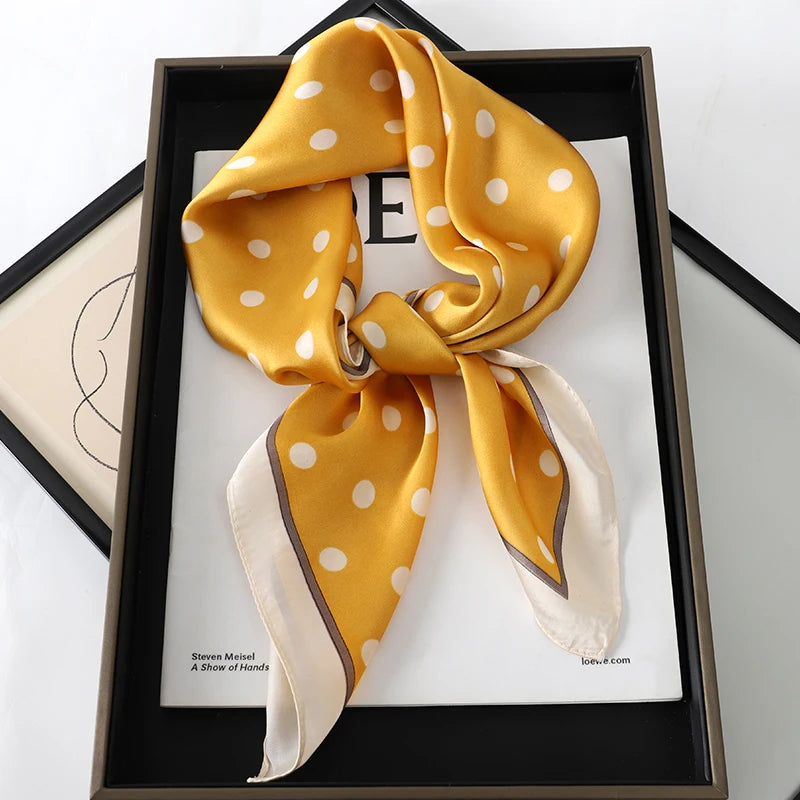 Luxury Brand 2023 Silk Square Scarf Women Cat Neck Hair Tie Band Beach Hijab Kerchief Head Headbands Bandana Female Foulard 70Cm